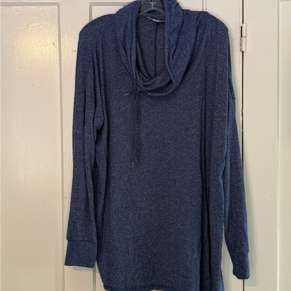 Motherhood Maternity Blue Marl Cowl Neck Drawstring Tunic Top XL Long Sleeve - Picture 1 of 6
